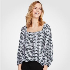 Ann Taylor Petite Square Neck Peasant Floral Top